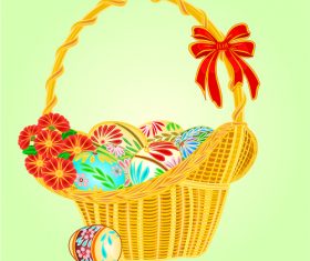 Easter wicker and easter eggs vector