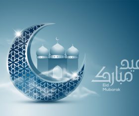 Eid Mubarak crescent background card vector