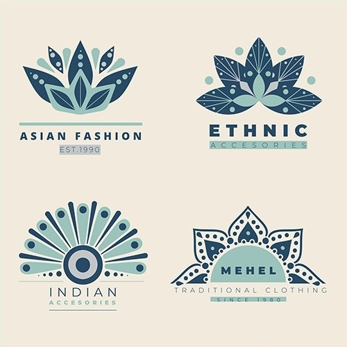 Etnic flat fashion logo set vector