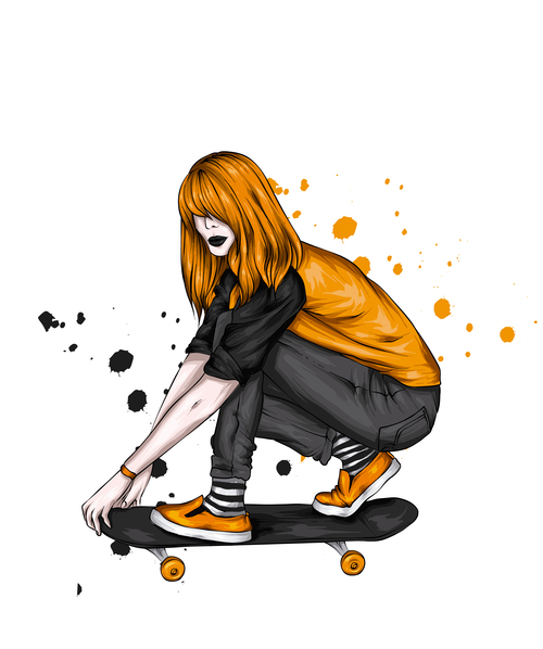 Fashion girl skateboarding vector