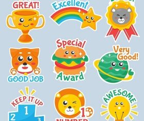 Flat good job and great job stickers vector