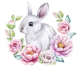 Flowers and bunny easter card vector