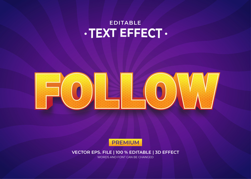 Follow editable text effect vector