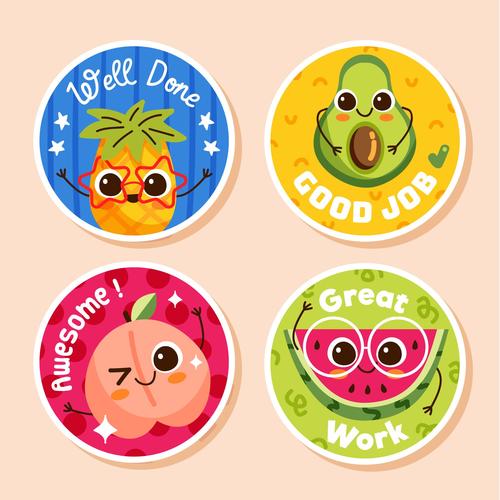 Fruit stickers cartoon collection vector