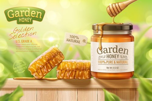 Garden honey promotional flyer vector