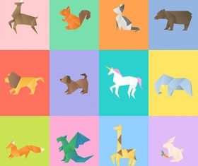 Geometric animals vector paper craft cut out set