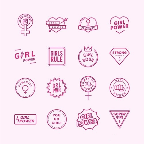 Girl power mixed emblems set illustration vector