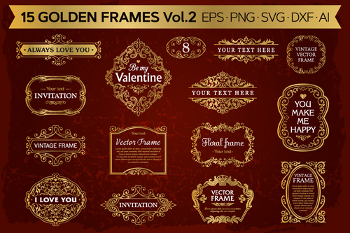 Golden frames backgrounds set vector