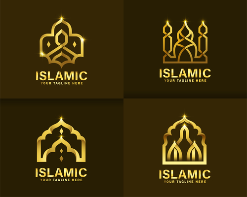 Golden mosque islamic vector