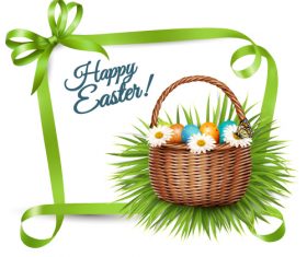 Green bow decoration easter card vector