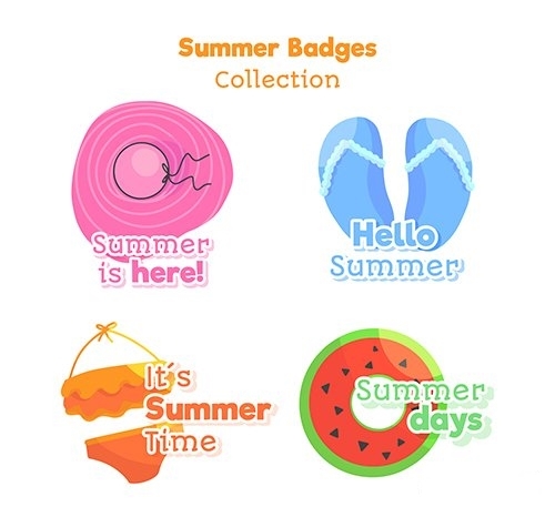 Hand-drawn summer badge collection vector