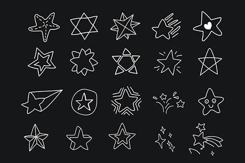 Hand drawn white star vectors collection