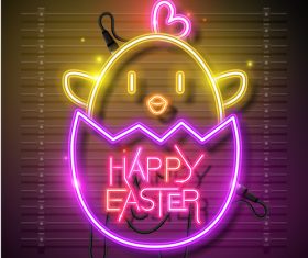 Happy easter design banner with neon eggs vector