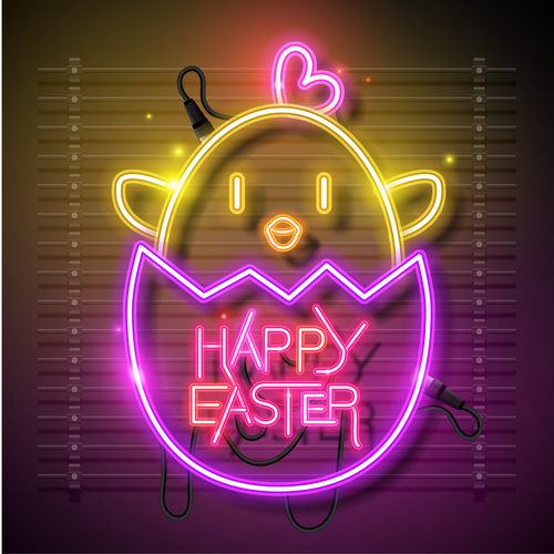 Happy easter design banner with neon eggs vector