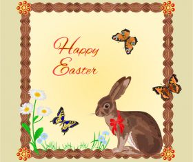 Hare with butterflies and daisy easter vector