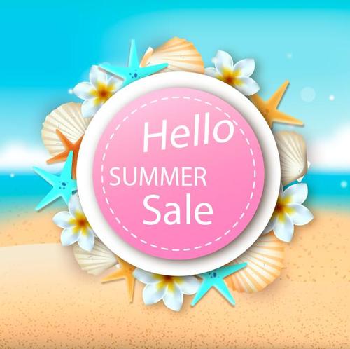 Hello summer sale flyer vector
