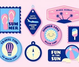 Holidays summer sticker collection 70s style vector