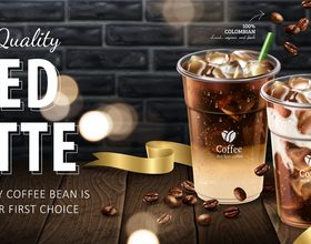 Iced latte promotional flyer vector