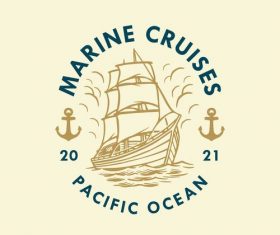 Illustration retro boat marine logo design vector