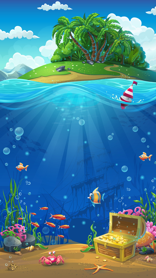 Island and deep sea treasure vector free download