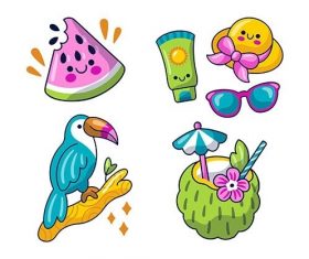 Kawaii summer stickers pack vector