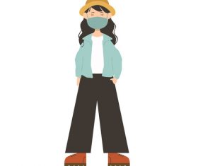Korean girl wearing mask vector