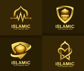 Luxurious golden mosque logo vector