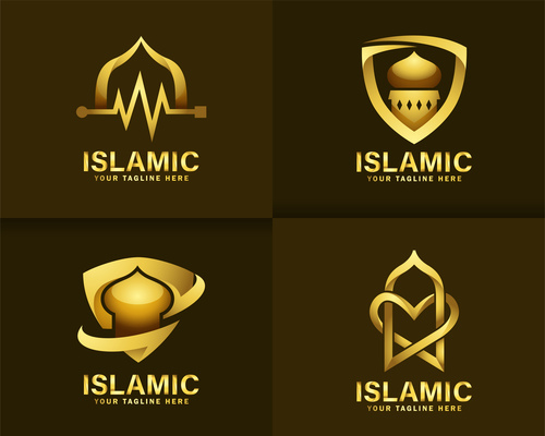 Luxurious golden mosque logo vector