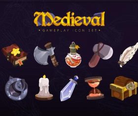 Medieval gameplay icon set vector
