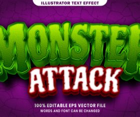Monster attack 3d editable text style effect vector