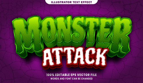 Monster attack 3d editable text style effect vector
