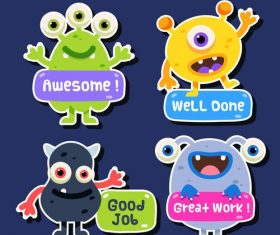 Monster sticker cartoon collection vector