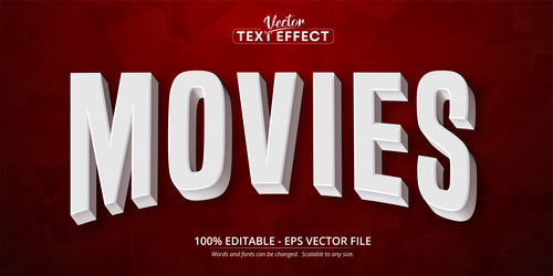 Movies font 3d editable text style effect vector