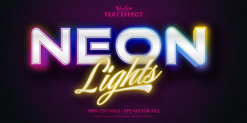 Neon lights editable font vector