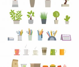 Office essentials vector flat elements set