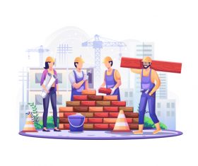 On labor day workers are laying bricks and constructing buildings vector