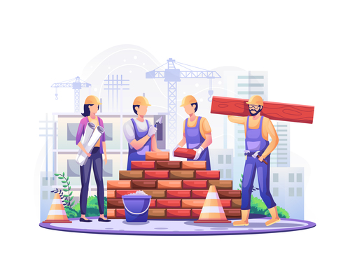 On labor day workers are laying bricks and constructing buildings vector