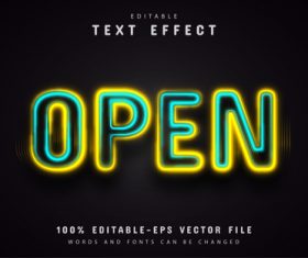 Open neon text effect editable vector