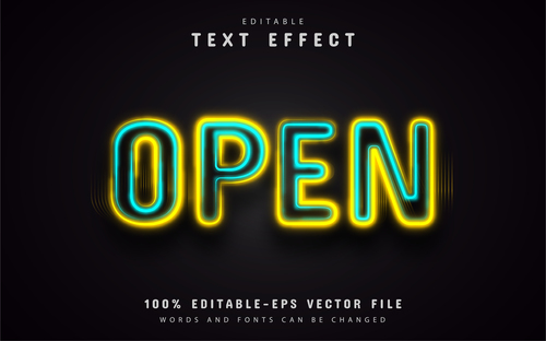 Open neon text effect editable vector