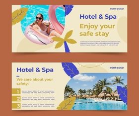 Organic flat hotel banner template with photo vector
