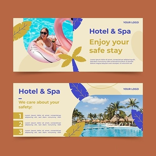 Organic flat hotel banner template with photo vector