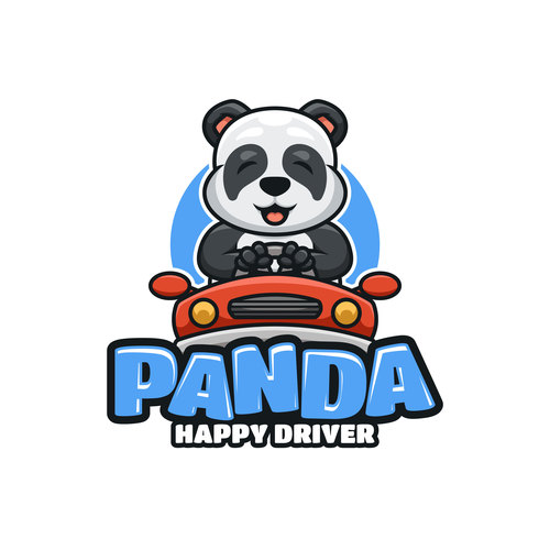 Panda happy driver icon design vector