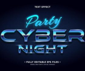 Party cyber night editable text effect vector