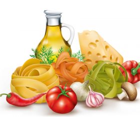 Pasta and ingredients vector