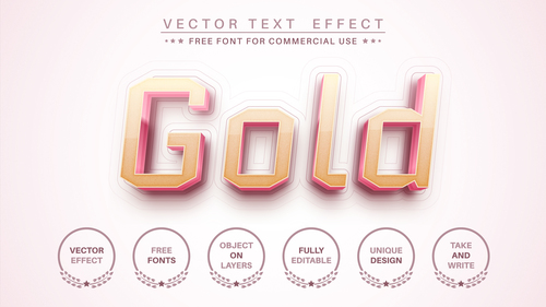 Pink gold 3d editable text style effect vector