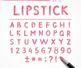 Pink red glossy english alphabet letters with lipstick vector
