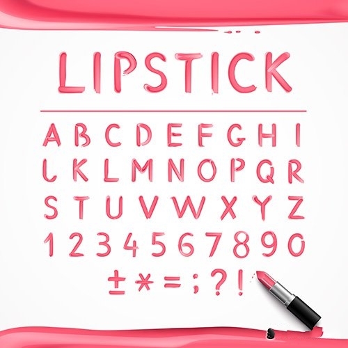 Pink red glossy english alphabet letters with lipstick vector