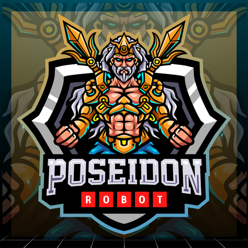 Poseidon robot mascot emblem vector