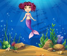 Pretty mermaid cartoon vector