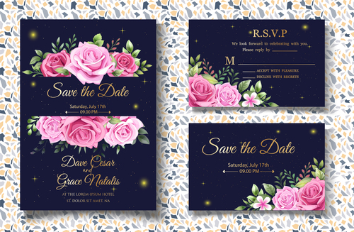 Pretty wedding invitation card vector
